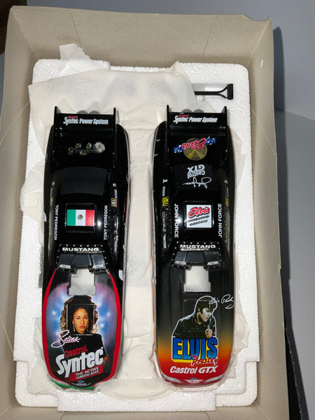 1998 JOHN FORCE CASTROL GTX ELVIS PRESLEY AND TONY PEDREGON CASTROL SYNTEC SELENA 1:32 NHRA DIECAST FUNNY CAR TWIN PACK - Mac Tools