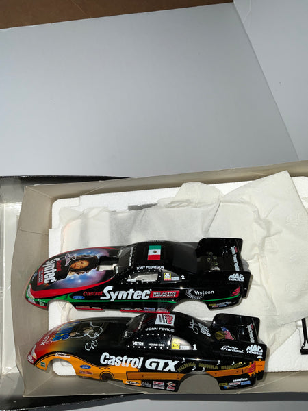 1998 JOHN FORCE CASTROL GTX ELVIS PRESLEY AND TONY PEDREGON CASTROL SYNTEC SELENA 1:32 NHRA DIECAST FUNNY CAR TWIN PACK - Mac Tools