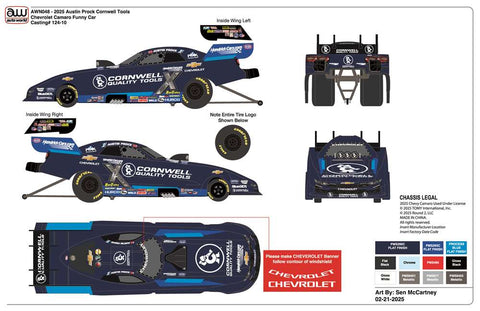 AUSTIN PROCK 2025 CORNWELL TOOLS 1:24 NHRA DIECAST FUNNY CAR