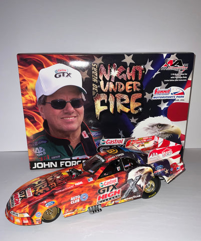 JOHN FORCE 2007 CASTROL GTX HIGH MILEAGE NORWALK NIGHT UNDER FIRE 1:16 NHRA FIBERGLASS FUNNY CAR - Motorsports Authentics