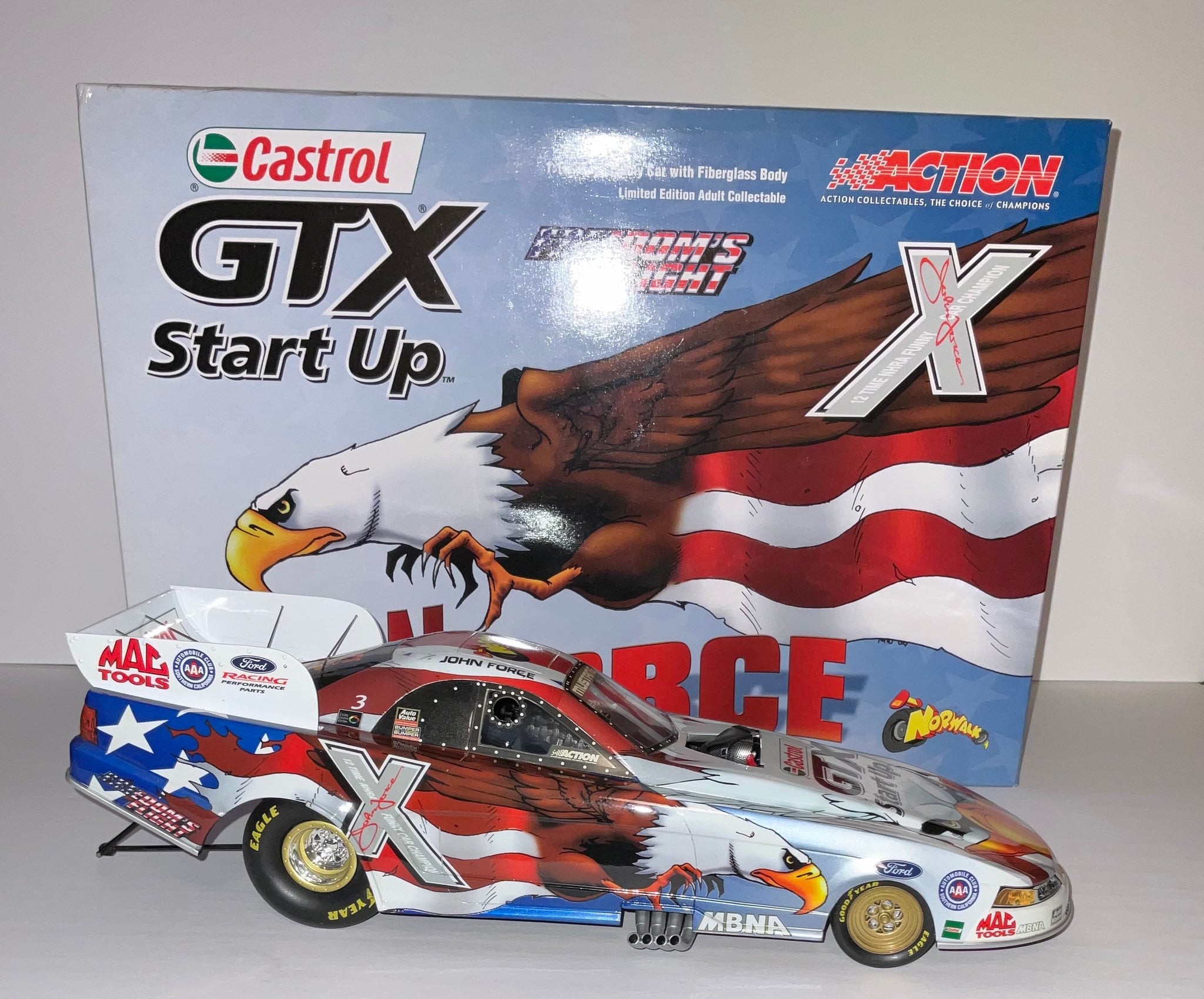 JOHN FORCE 2004 CASTROL GTX START UP  NORWALK RACEAY PARK FREEDOMS FIGHT 1:16 NHRA FIBERGLASS FUNNY CAR - Action Racing Collectables