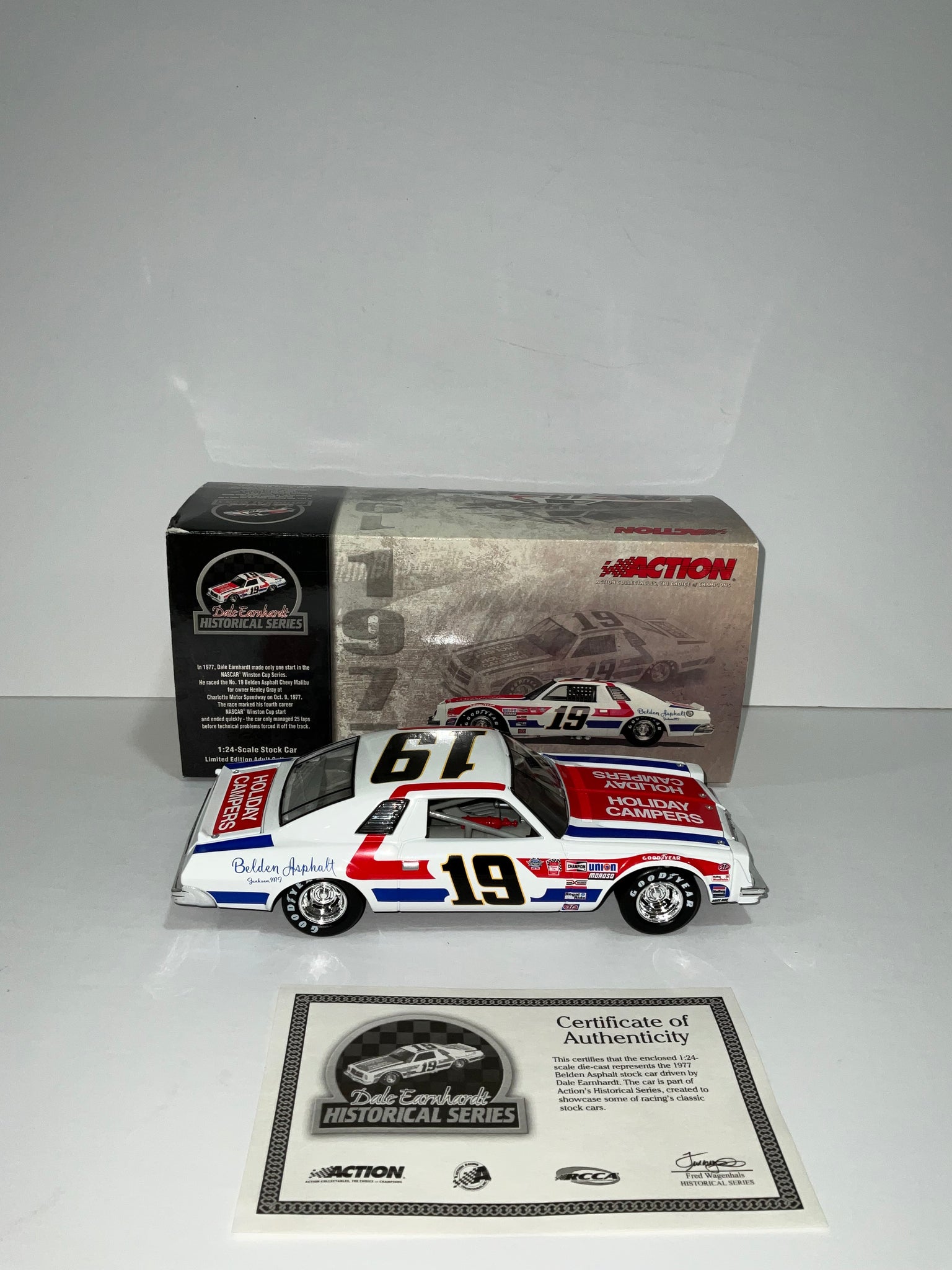2003 DALE EARNHARDT SR 1977 BELDEN ASPHALT HOLIDAY CAMPER MALIBU 1:24 NASCAR DIECAST - Action Racing Collectables Historical Series