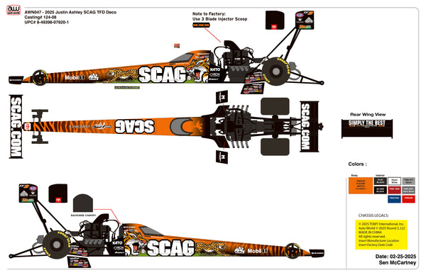 JUSTIN ASHLEY 2026 SCAG 1:24 NHRA DIECAST TOP FUEL DRAGSTER