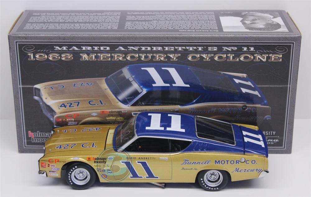 MARIO ANDRETTI #11 BUNNELL MOTOR CO 1968 MERCURY CYCLONE 1:24 NASCAR DIECAST - University of Racing Legends